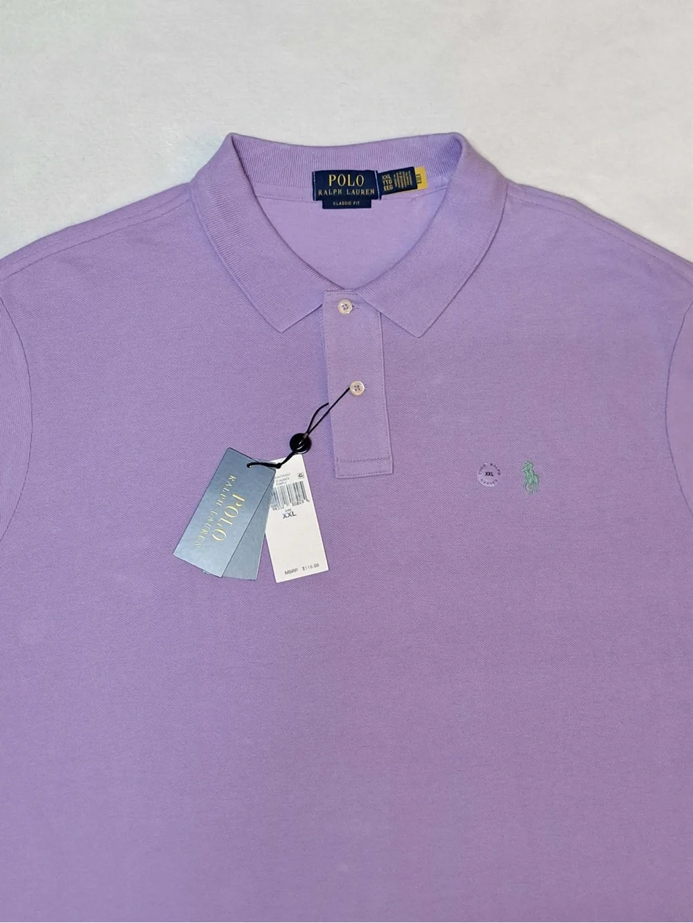 Polo Ralph Lauren Mesh Polo Shirt XXL Classic Fit Purple w/Mint Green Pony